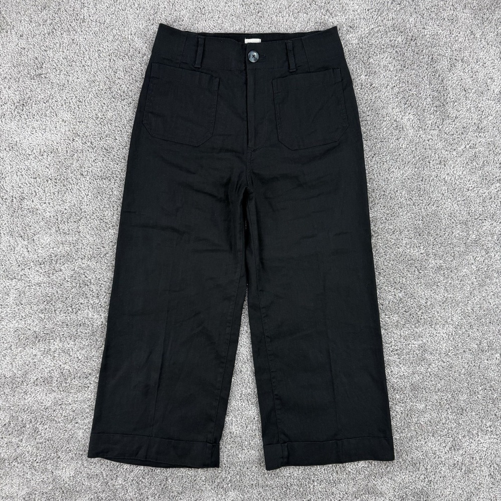 Maeve Anthropologie Colette Pants Women's 29 Black Linen Blend Wide Leg Boho